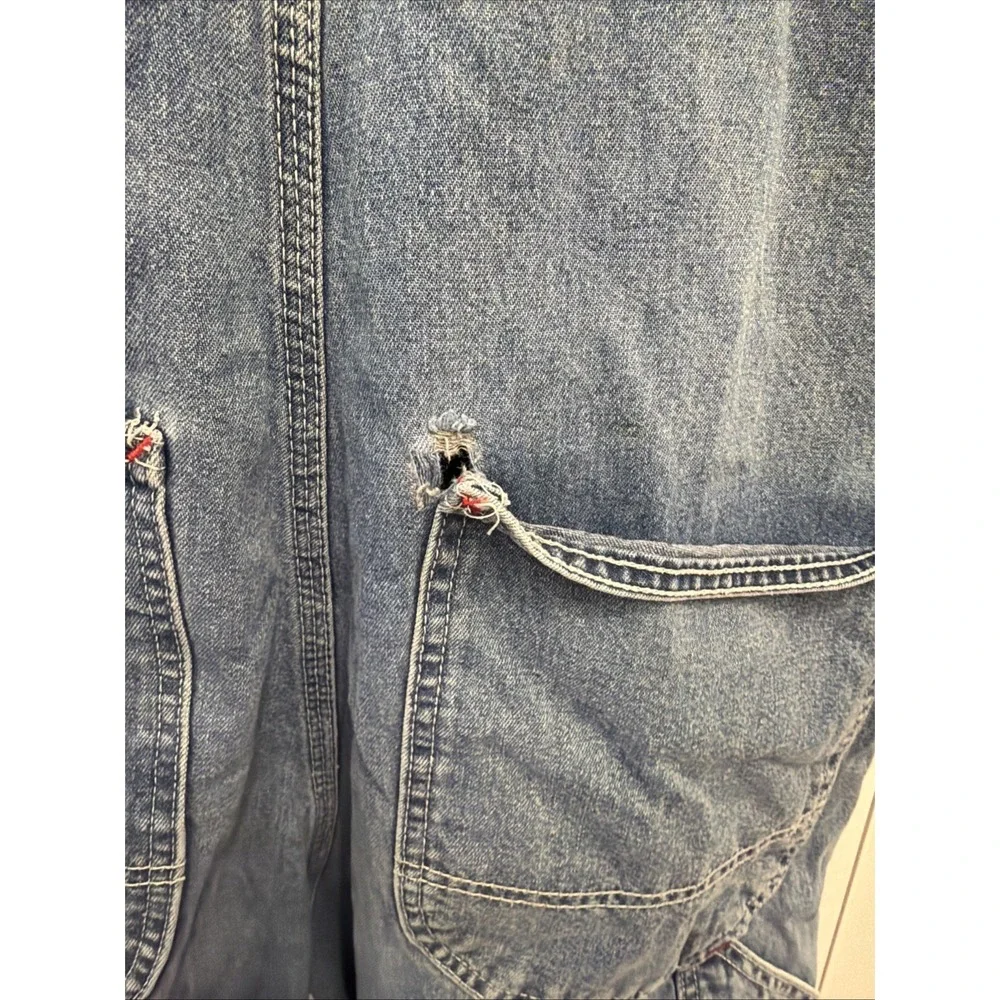 VTG Big Mac Overalls Men's 34x29 Denim BibBCarpenter Farm Work THRASHED/DISTRESS